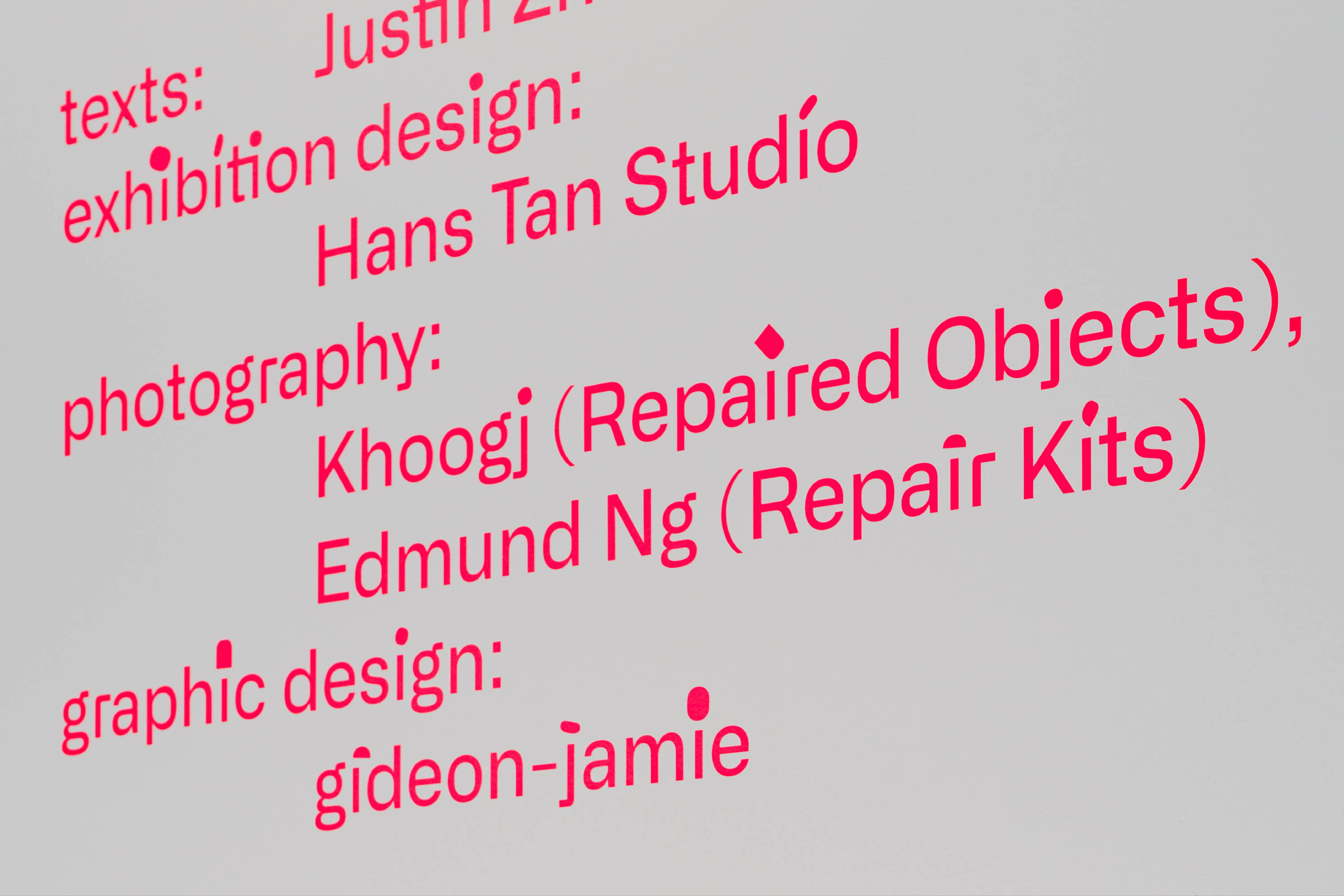 927 R for Repair (exhibition graphics), for Hans Tan